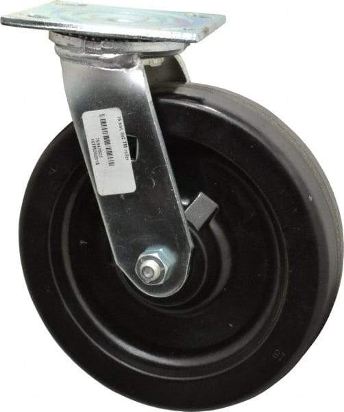 Albion - 8" Diam x 2" Wide x 9-1/2" OAH Top Plate Mount Swivel Caster - Phenolic, 1,250 Lb Capacity, Roller Bearing, 4 x 4-1/2" Plate - Eagle Tool & Supply