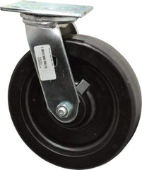 Albion - 8" Diam x 2" Wide x 9-1/2" OAH Top Plate Mount Swivel Caster - Phenolic, 1,250 Lb Capacity, Roller Bearing, 4 x 4-1/2" Plate - Eagle Tool & Supply