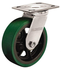 Albion - 5" Diam x 1-1/2" Wide x 6-1/2" OAH Top Plate Mount Swivel Caster - Cast Iron, 600 Lb Capacity, Roller Bearing, 4 x 4-1/2" Plate - Eagle Tool & Supply