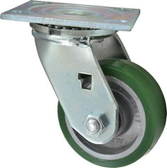 Albion - 4" Diam x 1-1/2" Wide x 5-5/8" OAH Top Plate Mount Swivel Caster - Polyurethane, 600 Lb Capacity, Roller Bearing, 4 x 4-1/2" Plate - Eagle Tool & Supply