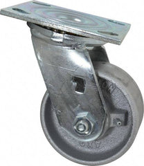 Albion - 4" Diam x 2" Wide x 5-5/8" OAH Top Plate Mount Swivel Caster - Cast Iron, 700 Lb Capacity, Roller Bearing, 4 x 4-1/2" Plate - Eagle Tool & Supply