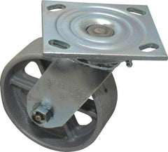 Albion - 5" Diam x 2" Wide x 6-1/2" OAH Top Plate Mount Swivel Caster - Cast Iron, 1,000 Lb Capacity, Roller Bearing, 4 x 4-1/2" Plate - Eagle Tool & Supply