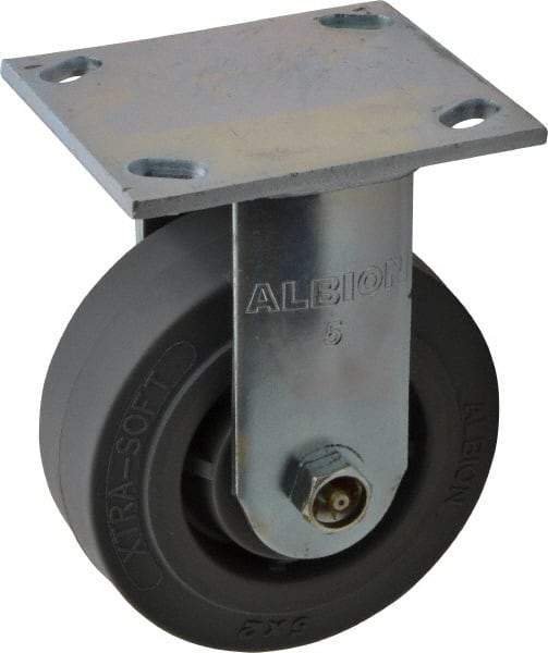 Albion - 5" Diam x 2" Wide x 6-1/2" OAH Top Plate Mount Rigid Caster - Soft Rubber, 350 Lb Capacity, Roller Bearing, 4 x 4-1/2" Plate - Eagle Tool & Supply