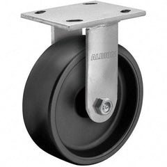 Albion - 4" Diam x 2" Wide x 5-5/8" OAH Top Plate Mount Rigid Caster - Rubber, 350 Lb Capacity, Roller Bearing, 4 x 4-1/2" Plate - Eagle Tool & Supply