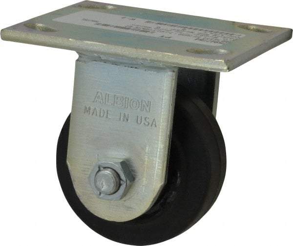 Albion - 3-1/4" Diam x 2" Wide x 4-1/4" OAH Top Plate Mount Rigid Caster - Rubber, 140 Lb Capacity, Roller Bearing, 4 x 4-1/2" Plate - Eagle Tool & Supply