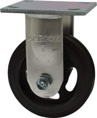 Albion - 5" Diam x 1-1/2" Wide x 6-1/2" OAH Top Plate Mount Rigid Caster - Rubber, 300 Lb Capacity, Roller Bearing, 4 x 4-1/2" Plate - Eagle Tool & Supply
