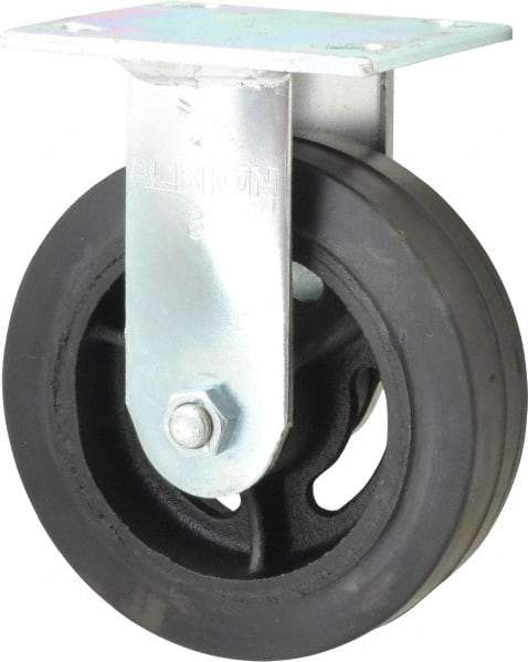 Albion - 6" Diam x 2" Wide x 7-1/4" OAH Top Plate Mount Rigid Caster - Rubber, 410 Lb Capacity, Roller Bearing, 4 x 4-1/2" Plate - Eagle Tool & Supply