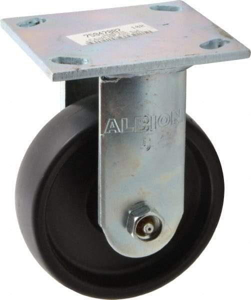Albion - 5" Diam x 1-1/2" Wide x 6-1/2" OAH Top Plate Mount Rigid Caster - Polypropylene, 450 Lb Capacity, Roller Bearing, 4 x 4-1/2" Plate - Eagle Tool & Supply