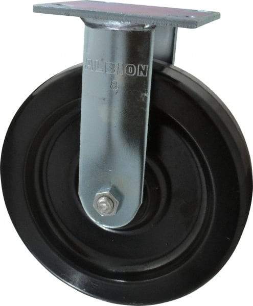 Albion - 8" Diam x 2" Wide x 9-1/2" OAH Top Plate Mount Rigid Caster - Phenolic, 1,250 Lb Capacity, Roller Bearing, 4 x 4-1/2" Plate - Eagle Tool & Supply