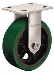 Albion - 8" Diam x 2" Wide x 9-1/2" OAH Top Plate Mount Rigid Caster - Polyurethane, 900 Lb Capacity, Roller Bearing, 4 x 4-1/2" Plate - Eagle Tool & Supply