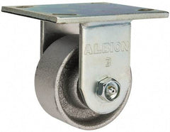 Albion - 3-1/4" Diam x 1-1/2" Wide x 4-1/4" OAH Top Plate Mount Rigid Caster - Cast Iron, 400 Lb Capacity, Roller Bearing, 4 x 4-1/2" Plate - Eagle Tool & Supply