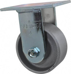 Albion - 4" Diam x 2" Wide x 5-5/8" OAH Top Plate Mount Rigid Caster - Cast Iron, 700 Lb Capacity, Roller Bearing, 4 x 4-1/2" Plate - Eagle Tool & Supply