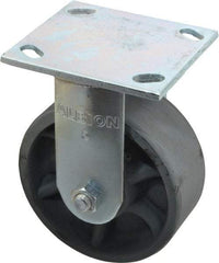 Albion - 5" Diam x 2" Wide x 6-1/2" OAH Top Plate Mount Rigid Caster - Cast Iron, 900 Lb Capacity, Roller Bearing, 4 x 4-1/2" Plate - Eagle Tool & Supply