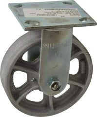 Albion - 6" Diam x 1-1/2" Wide x 7-1/4" OAH Top Plate Mount Rigid Caster - Cast Iron, 800 Lb Capacity, Roller Bearing, 4 x 4-1/2" Plate - Eagle Tool & Supply