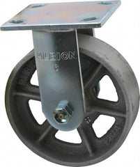 Albion - 6" Diam x 2" Wide x 7-1/4" OAH Top Plate Mount Rigid Caster - Cast Iron, 900 Lb Capacity, Roller Bearing, 4 x 4-1/2" Plate - Eagle Tool & Supply