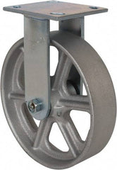 Albion - 8" Diam x 2" Wide x 9-1/2" OAH Top Plate Mount Rigid Caster - Cast Iron, 900 Lb Capacity, Roller Bearing, 4 x 4-1/2" Plate - Eagle Tool & Supply