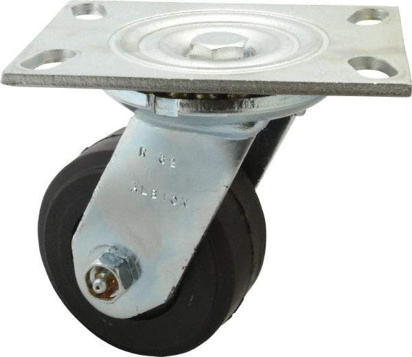 Albion - 4" Diam x 2" Wide x 5-5/8" OAH Top Plate Mount Swivel Caster - Rubber, 350 Lb Capacity, Roller Bearing, 4-1/2 x 6-1/4" Plate - Eagle Tool & Supply