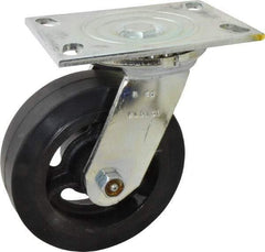 Albion - 6" Diam x 2" Wide x 7-1/2" OAH Top Plate Mount Swivel Caster - Rubber, 410 Lb Capacity, Roller Bearing, 4-1/2 x 6-1/4" Plate - Eagle Tool & Supply