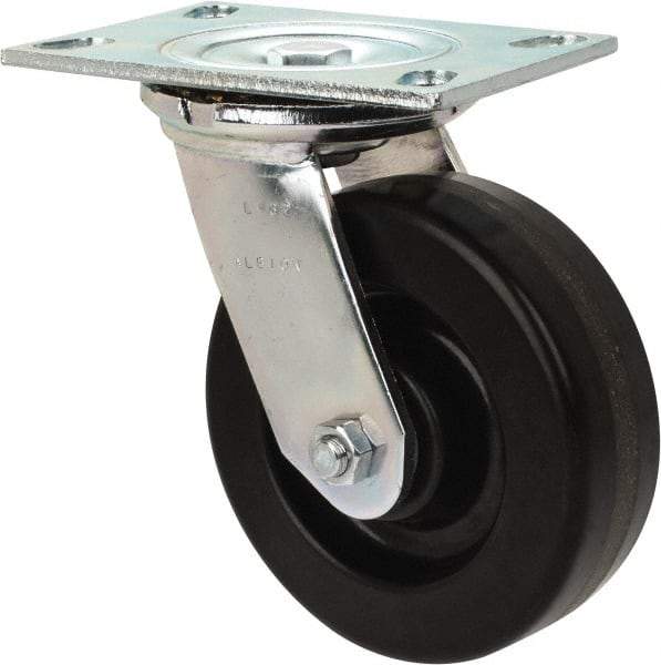 Albion - 6" Diam x 2" Wide x 7-1/2" OAH Top Plate Mount Swivel Caster - Phenolic, 1,200 Lb Capacity, Roller Bearing, 4-1/2 x 6-1/4" Plate - Eagle Tool & Supply