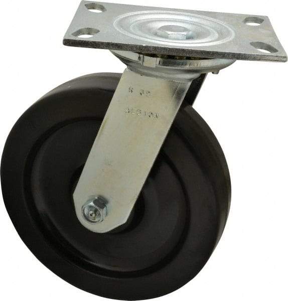 Albion - 8" Diam x 2" Wide x 10-1/8" OAH Top Plate Mount Swivel Caster - Phenolic, 1,400 Lb Capacity, Roller Bearing, 4-1/2 x 6-1/4" Plate - Eagle Tool & Supply