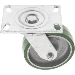 Albion - 6" Diam x 2" Wide x 7-1/2" OAH Top Plate Mount Swivel Caster - Polyurethane, 1,500 Lb Capacity, Roller Bearing, 4-1/2 x 6-1/4" Plate - Eagle Tool & Supply