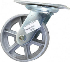 Albion - 6" Diam x 2" Wide x 7-1/2" OAH Top Plate Mount Swivel Caster - Cast Iron, 1,200 Lb Capacity, Roller Bearing, 4-1/2 x 6-1/4" Plate - Eagle Tool & Supply