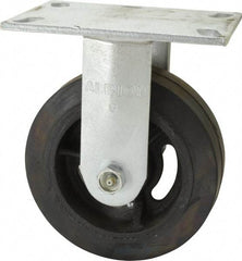 Albion - 6" Diam x 2" Wide x 7-1/2" OAH Top Plate Mount Rigid Caster - Rubber, 1,400 Lb Capacity, Roller Bearing, 4-1/2 x 6-1/4" Plate - Eagle Tool & Supply