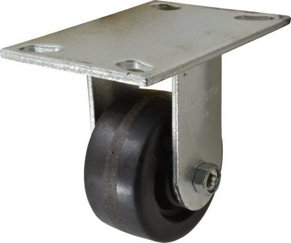 Albion - 4" Diam x 2" Wide x 5-5/8" OAH Top Plate Mount Rigid Caster - Phenolic, 1,400 Lb Capacity, Roller Bearing, 4-1/2 x 6-1/4" Plate - Eagle Tool & Supply