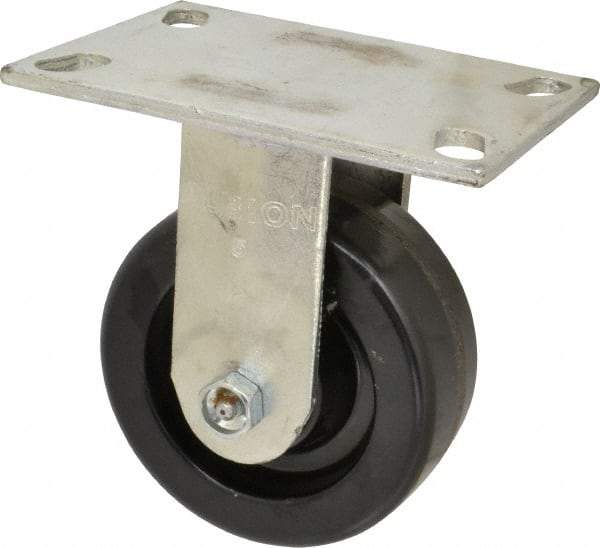 Albion - 5" Diam x 2" Wide x 6-1/2" OAH Top Plate Mount Rigid Caster - Phenolic, 1,400 Lb Capacity, Roller Bearing, 4-1/2 x 6-1/4" Plate - Eagle Tool & Supply