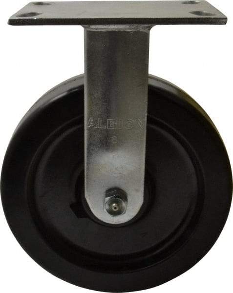 Albion - 8" Diam x 2" Wide x 10-1/8" OAH Top Plate Mount Rigid Caster - Phenolic, 1,400 Lb Capacity, Roller Bearing, 4-1/2 x 6-1/4" Plate - Eagle Tool & Supply