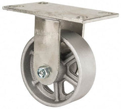Albion - 5" Diam x 2" Wide x 6-1/2" OAH Top Plate Mount Rigid Caster - Cast Iron, 1,400 Lb Capacity, Roller Bearing, 4-1/2 x 6-1/4" Plate - Eagle Tool & Supply