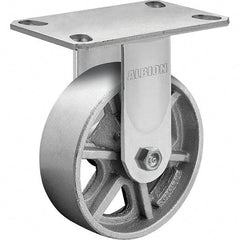 Albion - 8" Diam x 2" Wide x 10-1/8" OAH Top Plate Mount Rigid Caster - Cast Iron, 1,400 Lb Capacity, Roller Bearing, 4-1/2 x 6-1/4" Plate - Eagle Tool & Supply