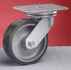 Albion - 4" Diam x 2" Wide x 5-5/8" OAH Top Plate Mount Swivel Caster - Rubber, 350 Lb Capacity, Roller Bearing, 4-1/2 x 6-1/4" Plate - Eagle Tool & Supply