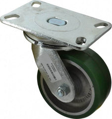 Albion - 5" Diam x 2" Wide x 6-1/2" OAH Top Plate Mount Swivel Caster - Polyurethane, 1,050 Lb Capacity, Roller Bearing, 4-1/2 x 6-1/4" Plate - Eagle Tool & Supply
