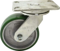 Albion - 6" Diam x 2" Wide x 7-1/2" OAH Top Plate Mount Swivel Caster - Polyurethane, 1,230 Lb Capacity, Roller Bearing, 4-1/2 x 6-1/4" Plate - Eagle Tool & Supply