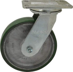 Albion - 8" Diam x 2" Wide x 10-1/8" OAH Top Plate Mount Swivel Caster - Polyurethane, 1,500 Lb Capacity, Roller Bearing, 4-1/2 x 6-1/4" Plate - Eagle Tool & Supply