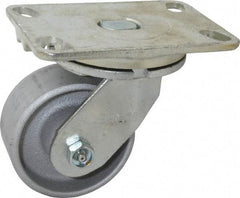 Albion - 4" Diam x 2" Wide x 5-5/8" OAH Top Plate Mount Swivel Caster - Cast Iron, 700 Lb Capacity, Roller Bearing, 4-1/2 x 6-1/4" Plate - Eagle Tool & Supply