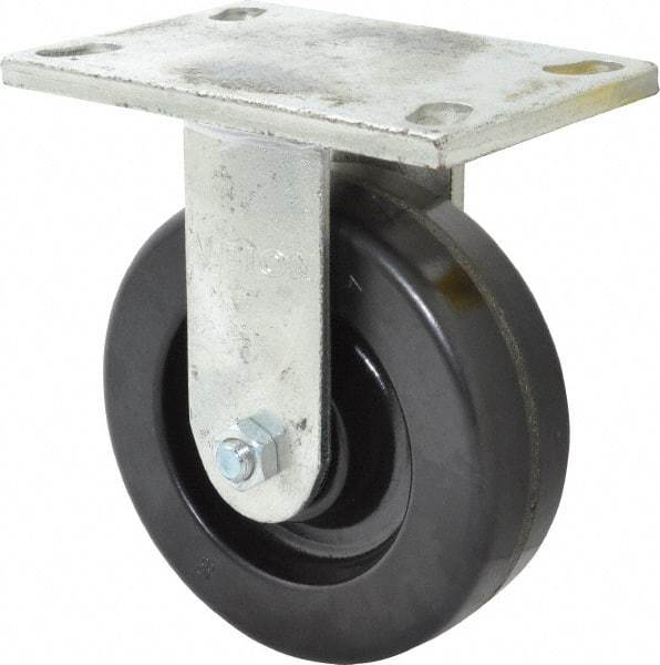 Albion - 6" Diam x 2" Wide x 7-1/2" OAH Top Plate Mount Rigid Caster - Phenolic, 1,200 Lb Capacity, Roller Bearing, 5 x 6-1/4" Plate - Eagle Tool & Supply
