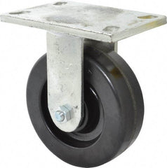 Albion - 6" Diam x 2" Wide x 7-1/2" OAH Top Plate Mount Rigid Caster - Phenolic, 1,200 Lb Capacity, Roller Bearing, 5 x 6-1/4" Plate - Eagle Tool & Supply