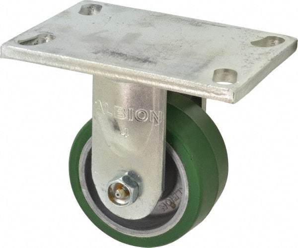 Albion - 4" Diam x 2" Wide x 5-5/8" OAH Top Plate Mount Rigid Caster - Polyurethane, 700 Lb Capacity, Roller Bearing, 5 x 6-1/4" Plate - Eagle Tool & Supply