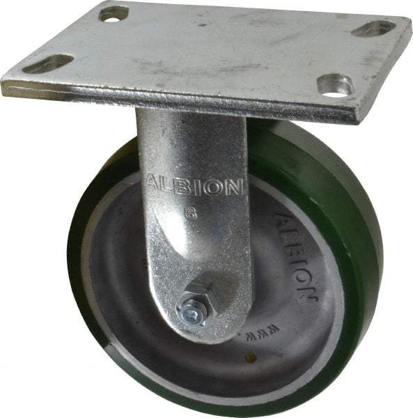 Albion - 6" Diam x 2" Wide x 7-1/2" OAH Top Plate Mount Rigid Caster - Polyurethane, 1,230 Lb Capacity, Roller Bearing, 5 x 6-1/4" Plate - Eagle Tool & Supply