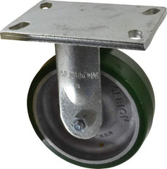 Albion - 6" Diam x 2" Wide x 7-1/2" OAH Top Plate Mount Rigid Caster - Polyurethane, 1,230 Lb Capacity, Roller Bearing, 5 x 6-1/4" Plate - Eagle Tool & Supply