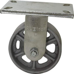 Albion - 5" Diam x 2" Wide x 6-1/2" OAH Top Plate Mount Rigid Caster - Cast Iron, 1,000 Lb Capacity, Roller Bearing, 5 x 6-1/4" Plate - Eagle Tool & Supply