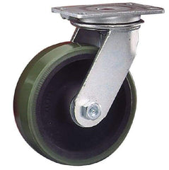 Albion - 10" Diam x 3" Wide x 11-1/2" OAH Top Plate Mount Rigid Caster - Cast Iron, 2,000 Lb Capacity, Roller Bearing, 5 x 6-1/4" Plate - Eagle Tool & Supply