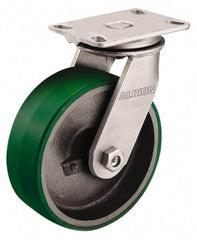 Albion - 5" Diam x 2-1/2" Wide x 6-1/2" OAH Top Plate Mount Swivel Caster - Polyurethane, 1,290 Lb Capacity, Roller Bearing, 4-1/2 x 6-1/4" Plate - Eagle Tool & Supply