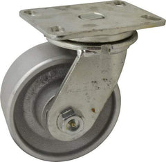 Albion - 6" Diam x 2-1/2" Wide x 7-5/8" OAH Top Plate Mount Swivel Caster - Cast Iron, 2,000 Lb Capacity, Roller Bearing, 4-1/2 x 6-1/4" Plate - Eagle Tool & Supply