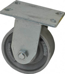 Albion - 6" Diam x 2-1/2" Wide x 7-5/8" OAH Top Plate Mount Rigid Caster - Cast Iron, 2,000 Lb Capacity, Roller Bearing, 5 x 6-1/4" Plate - Eagle Tool & Supply