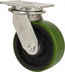 Albion - 8" Diam x 3" Wide x 10-1/2" OAH Top Plate Mount Swivel Caster - Polyurethane, 2,520 Lb Capacity, Roller Bearing, 5-1/4 x 7-1/4" Plate - Eagle Tool & Supply