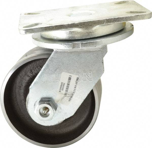 Albion - 6" Diam x 2-1/2" Wide x 8" OAH Top Plate Mount Swivel Caster - Forged Steel, 3,500 Lb Capacity, Roller Bearing, 5-1/4 x 7-1/4" Plate - Eagle Tool & Supply