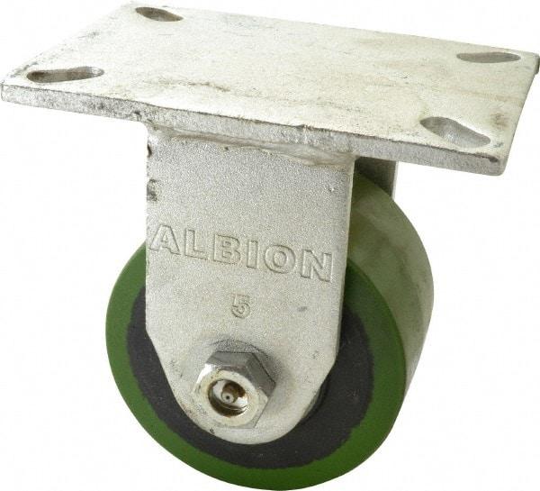 Albion - 5" Diam x 3" Wide x 7" OAH Top Plate Mount Rigid Caster - Polyurethane, 1,530 Lb Capacity, Roller Bearing, 5 x 7-1/4" Plate - Eagle Tool & Supply